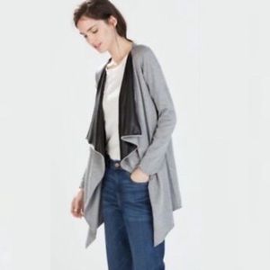 ZARA Knit Vegan Leather gray Open Cardigan Sweater
